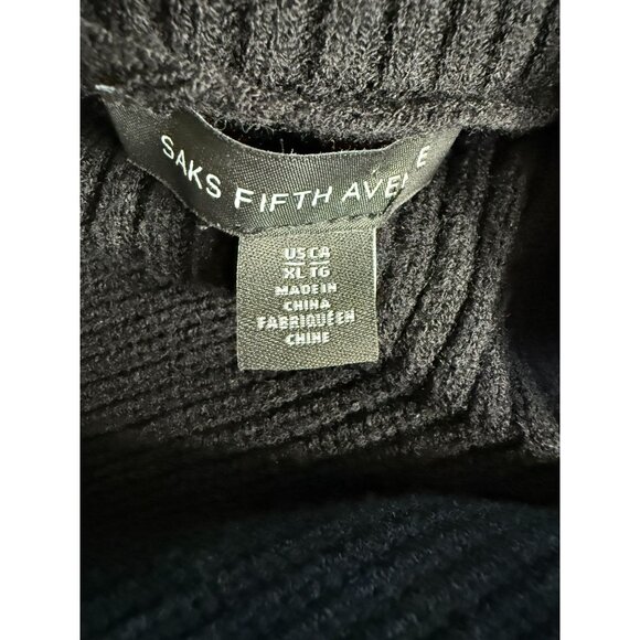 Saks Fifth Avenue Black Faux Fur Cuff Turtleneck Sweater Size XL Glam Mobwife - Picture 3 of 9